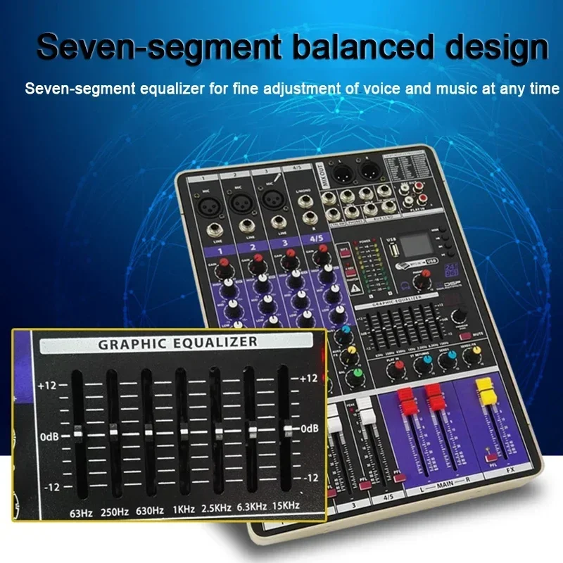 4 Kanaals Bluetooth 99 Effect Mixer Lcd-scherm MP3 + 48 V Fantoomvoeding Thuis Prestaties USB Geluidskaart kleine Mixers US EU Plug