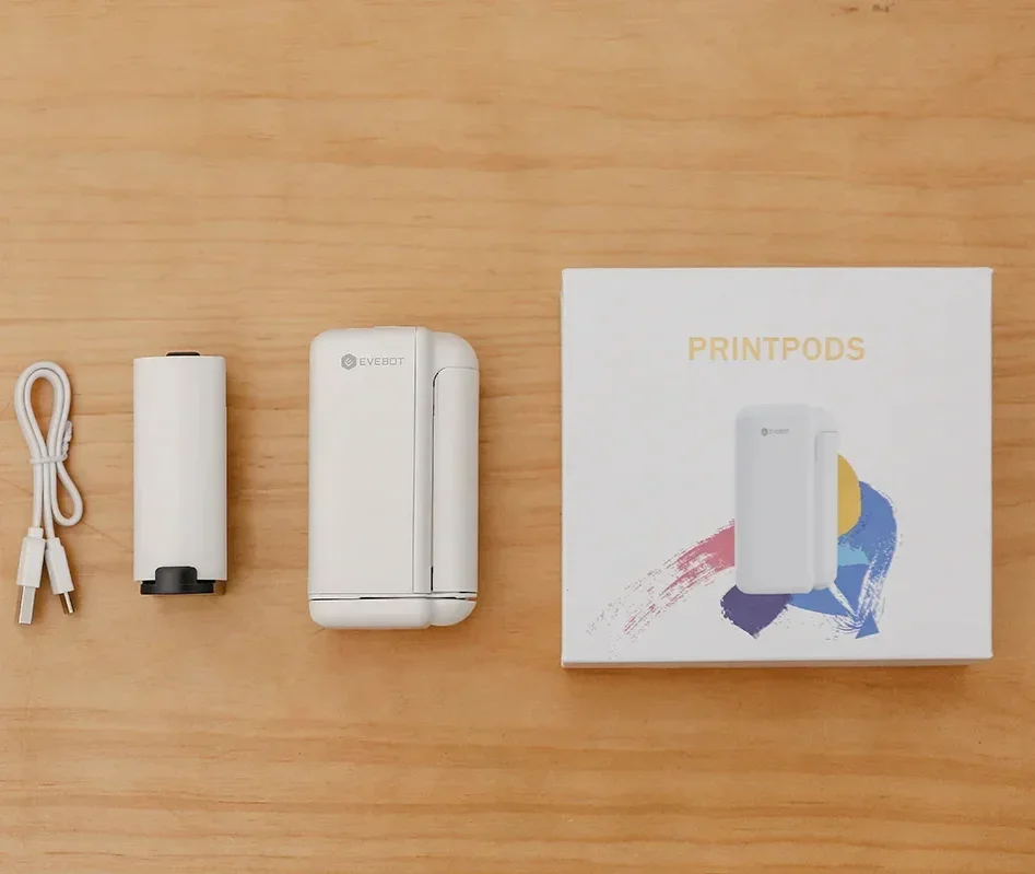 EVEBOT Printpods Mini Handheld Label Printer Mini Wireless Smart Printing Machine Pattern LOGO QR Code Barcode Creative DIY