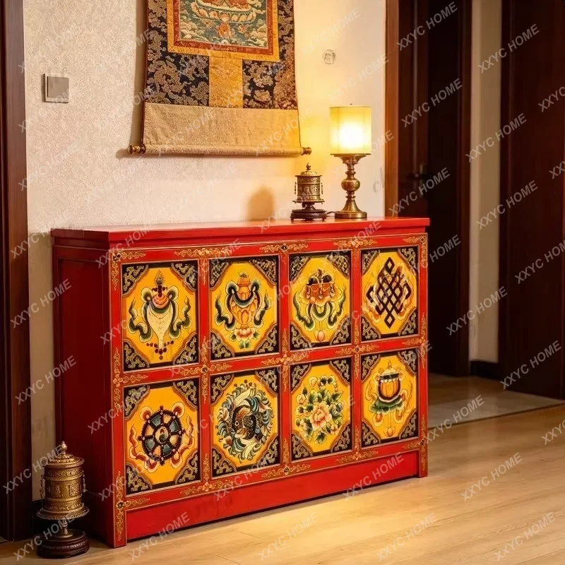 Painted Buddhist niche eight treasures porch cabinet retro storage side cabinet Chinese style