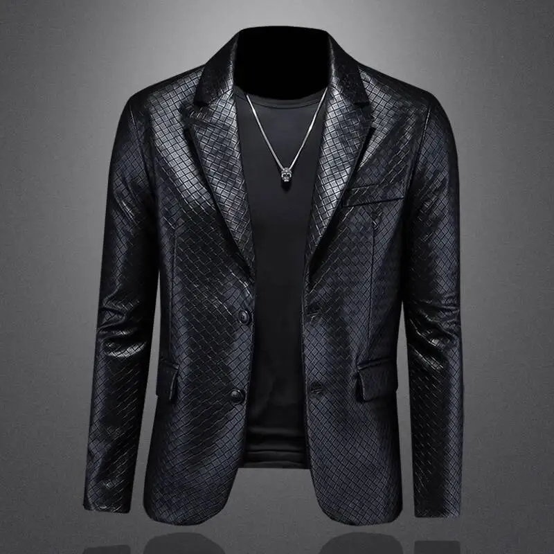 Chaqueta De cuero De otoño para hombre con cuello De traje chaqueta De cuero Masculina Bleazer para hombre chaqueta De cuero De negocios traje para hombre
