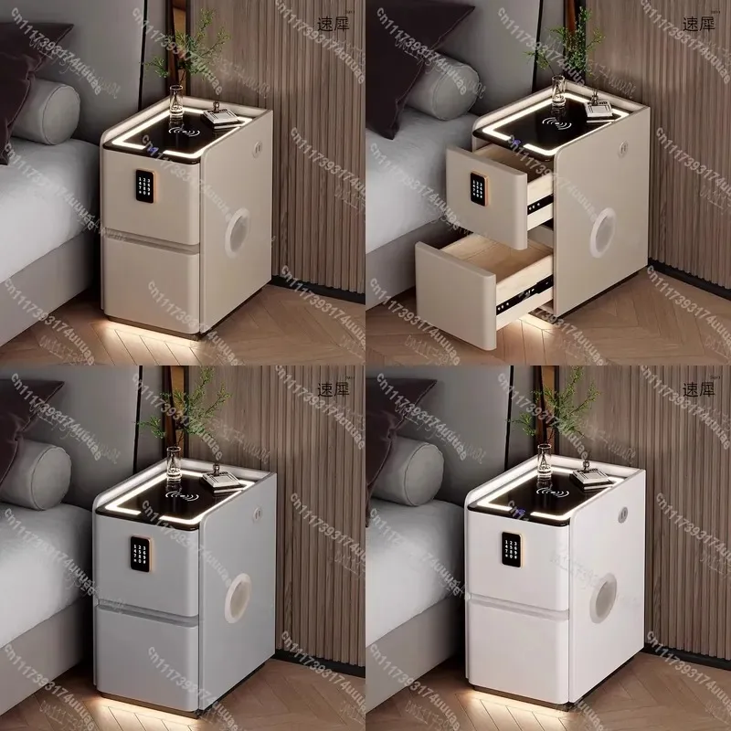 Modern Wooden Nightstand with Wireless Charging Creative Intelligent Bedside Table Storage Side Cabinet for Bedroom Home