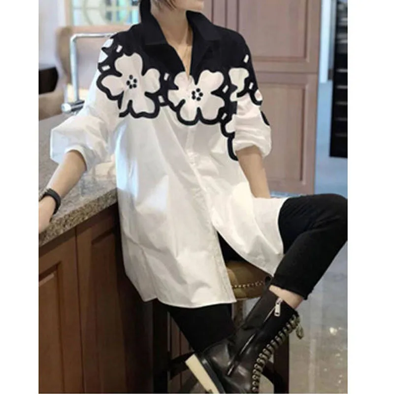 Spring New Fashion Women\'s Long Sleeve Printed Blouse Casual Female Clothing All-match Turn-down Collar Single-breasted Shirt