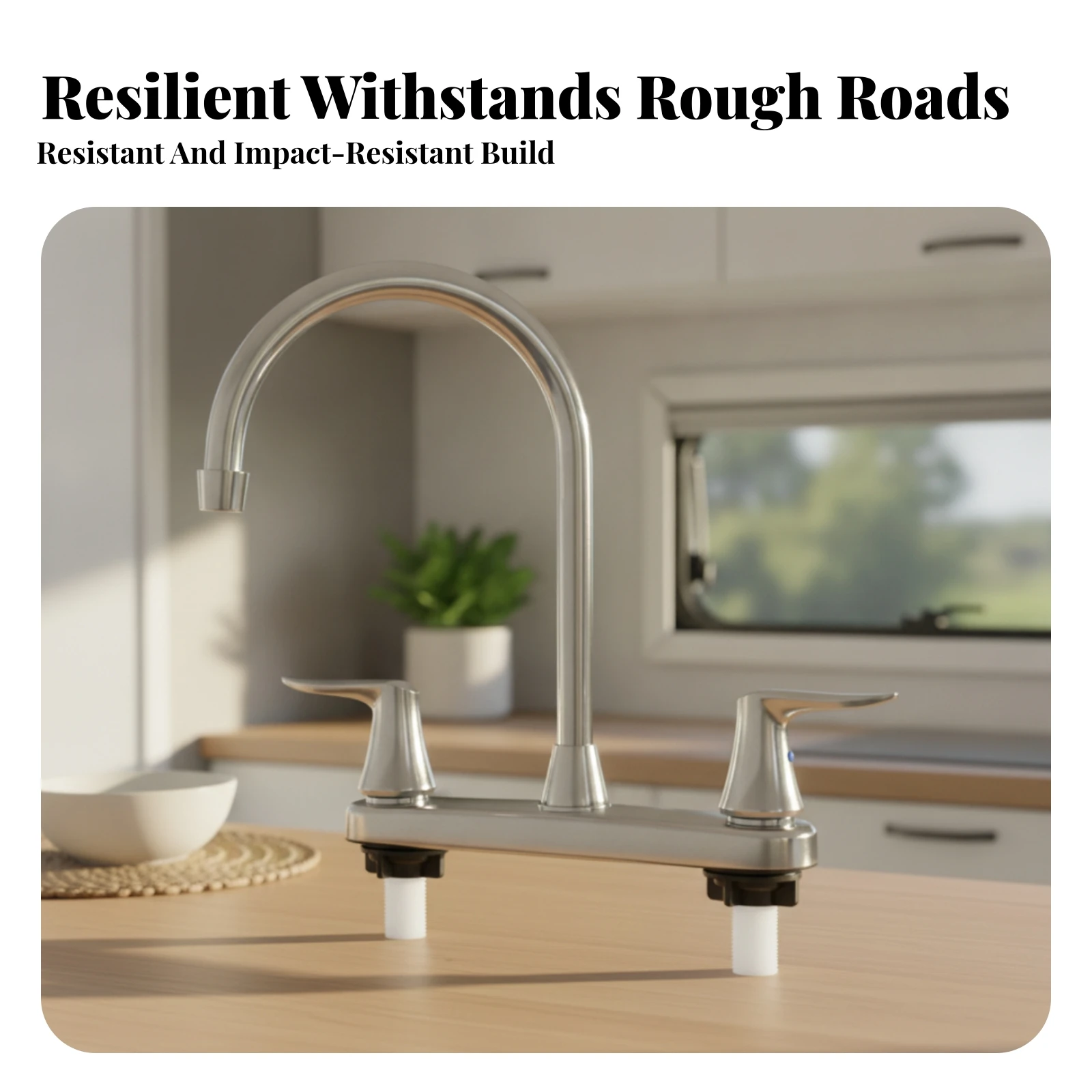 Deck-Mounted Sink Faucet with Swivel Spout Modern Bathroom Faucet with Deck Plate Tap Contemporary Anti-Rust for RV