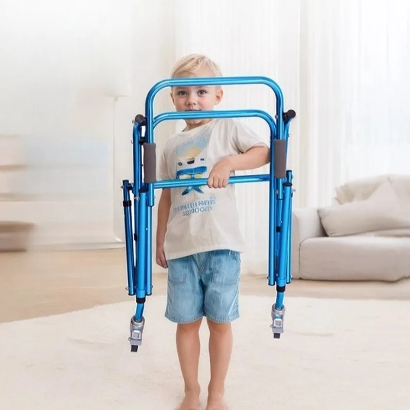 Foldable Kids Rollator Walker with Wheel Aluminum Alloy Walkers Lower Limb Training Standing Four Wheels Walker Mobility Scooter