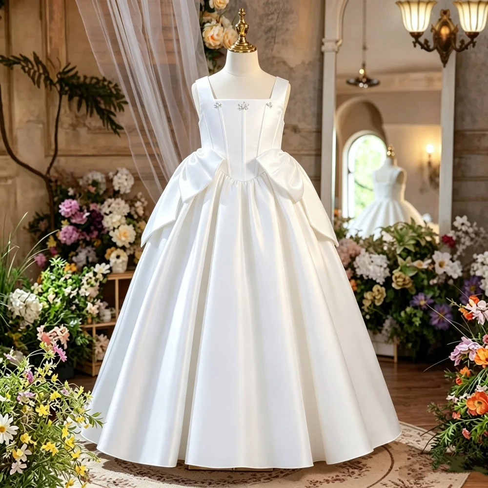 White formal princess dress for girls suitable as a flower girl outfit photography prop birthday dress