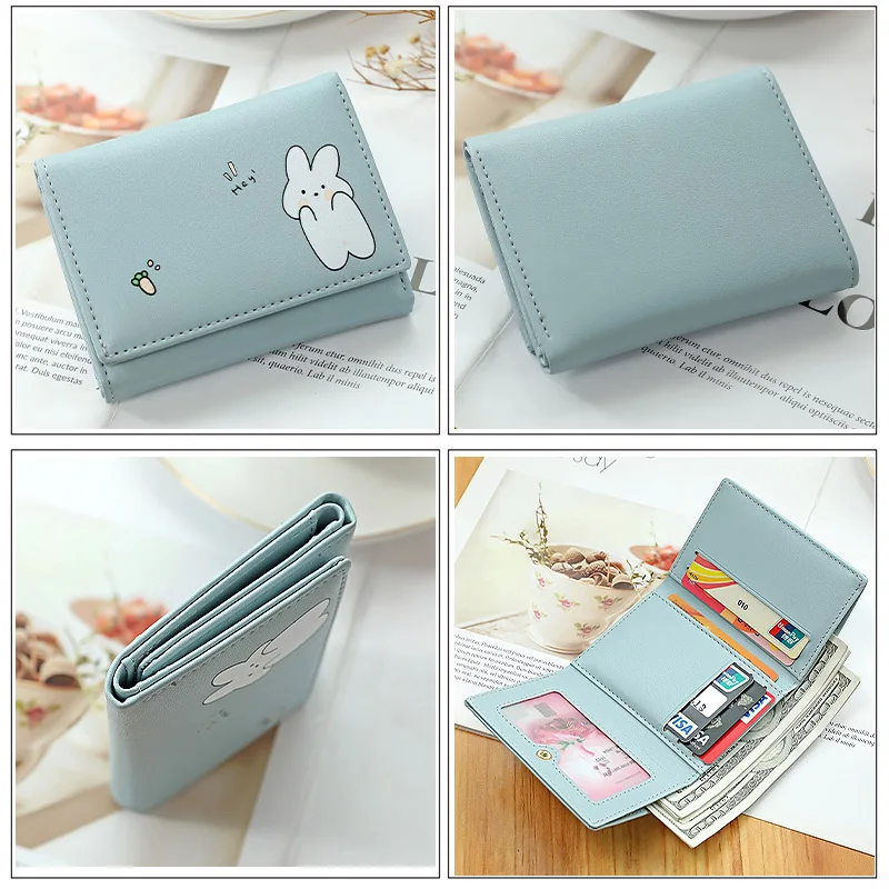 Women Short Cute Small Wallets Student Triple Fold Card Holder Girl ID Bag Card Holder Coin Purse Ladies Wallets Cartoon Bags