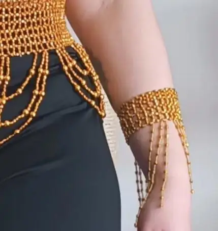 New Tassel Belly Dance Waist Chain Hollow Hand-Beaded Latin Dance Triangle Scarf Elastic Dance Waistband Dance Performances
