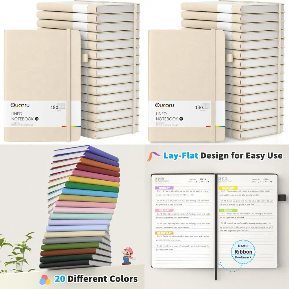 

Набор блокнотов формата А5 на 16 объемов, 180 страниц, бумага 100 GSM, идеально подходит для ежедневного письма, работы, школы и путешествий.