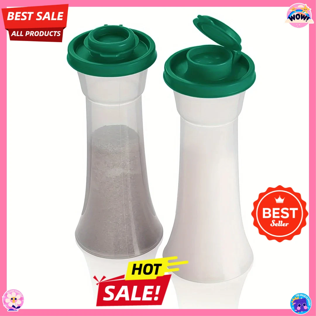 

2 Piece Plastic Salt and Pepper Shaker with Lid Large Moisture Proof Salt Shaker Pepper Container Timer with Lid Salt and Pepper