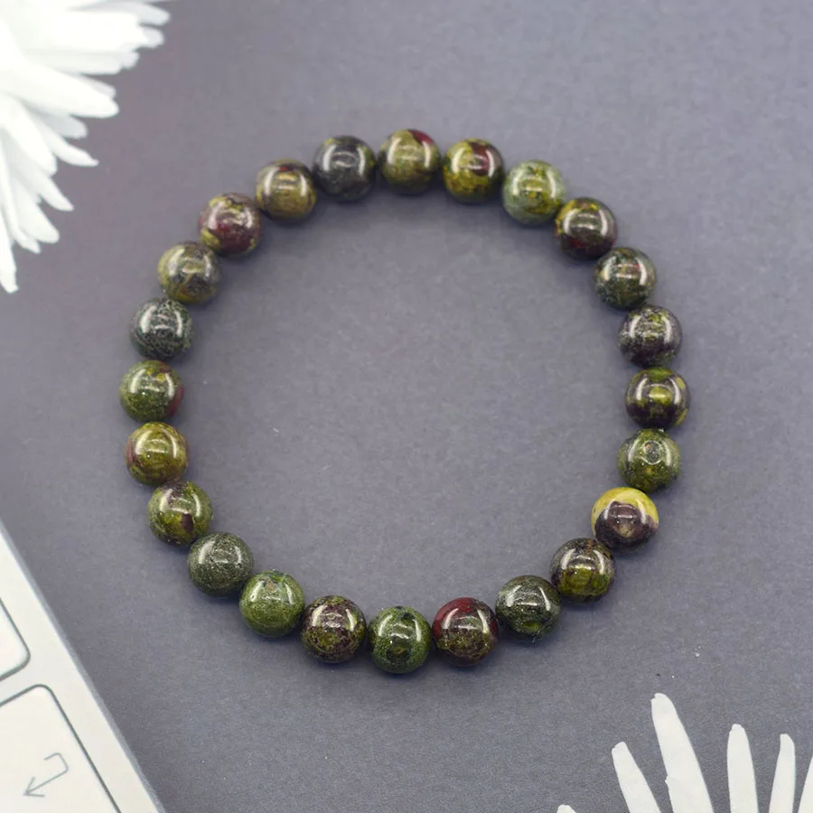 Natural Dragon BloodStone Elastic Bracelets Women Men Charm Dinosaur Jasper Beads Bracelet Promote Blood Circulation Jewelry