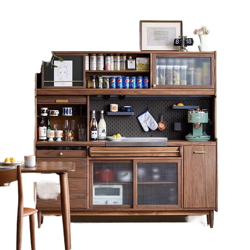 

Nordic simple solid wood black walnut side locker, multi-layer storage simple kitchen multi-functional split