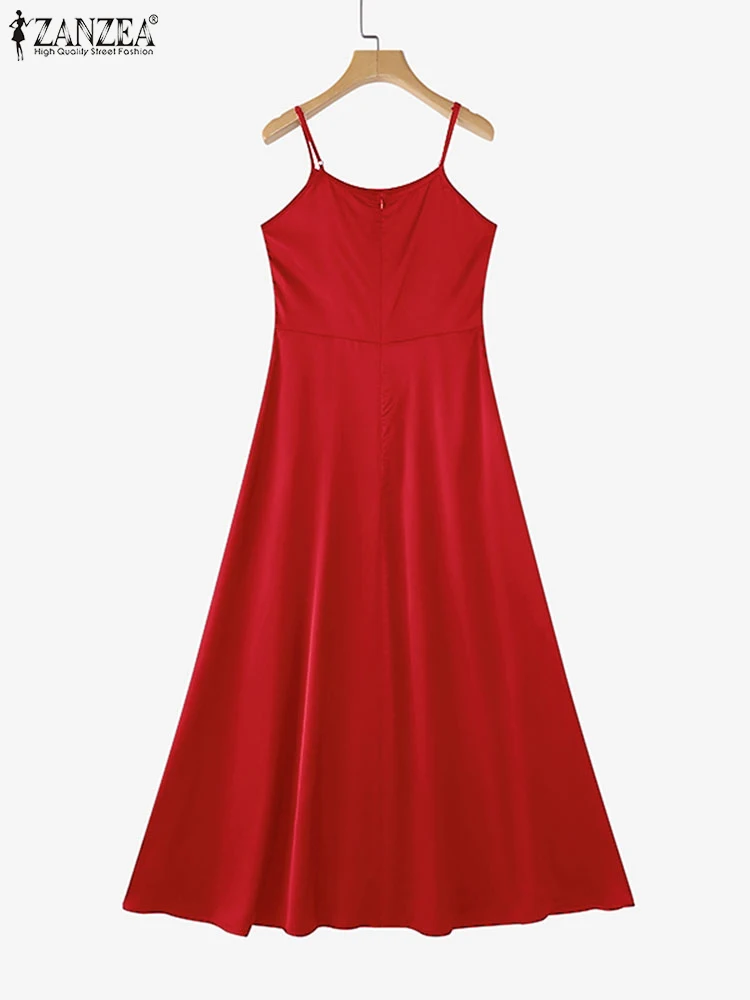 

3 Colors Solid Long Dress Women Sexy Sleeveless Strap Vestidos ZANZEA 2025 Summer Party Sundress Elegant High Slit Loose Robes