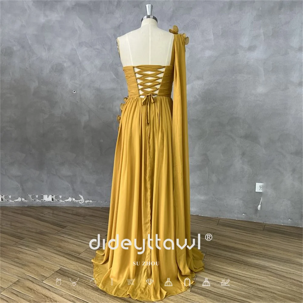 DIDEYTTAWL Real Picture Customized One Shoulder Floor Length Gown Floral Decorations Ruched Design Lace Up New Design Flower