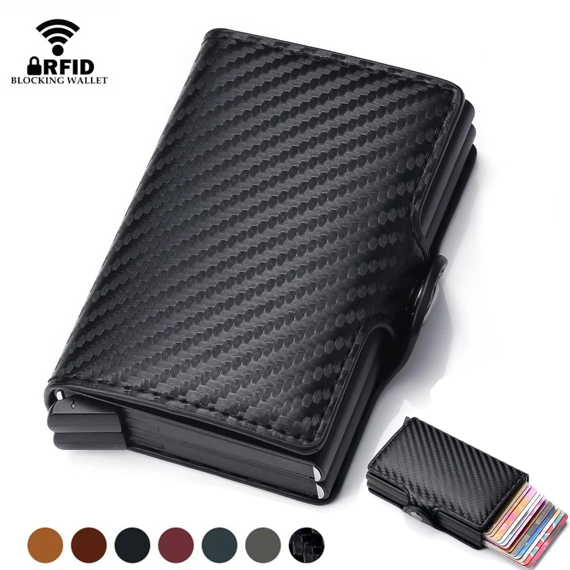 Carbon Fiber RFID Blocking Protection Men Credit Card Holder Wallet Leather Metal Aluminum Luxury Business Bank Cardholder Case