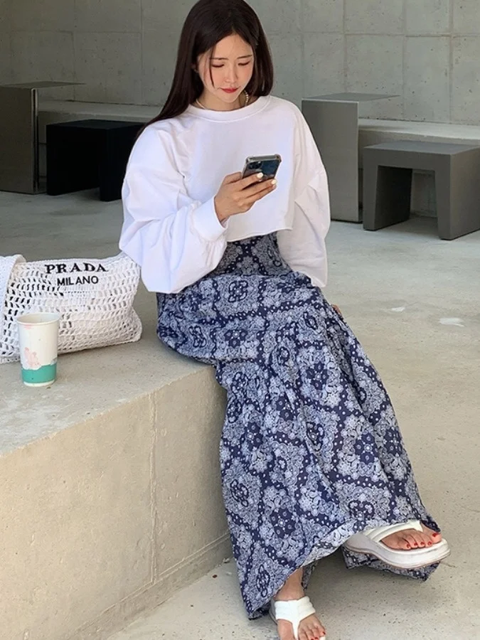 Chique cintura alta a linha saia fena padrão geométrico design verão vintage estilo étnico meia crimento saia moda fem...