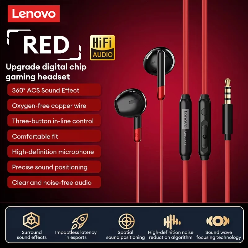 Image of Lenovo Y106 kabelgebundene In-Ear-Kopfhörer mit Inline-Steuerung, 3,5 mm USB Typ C, Rauschunterdrückung, Stereo-Musik-Ohrhörer mit Mikrofon