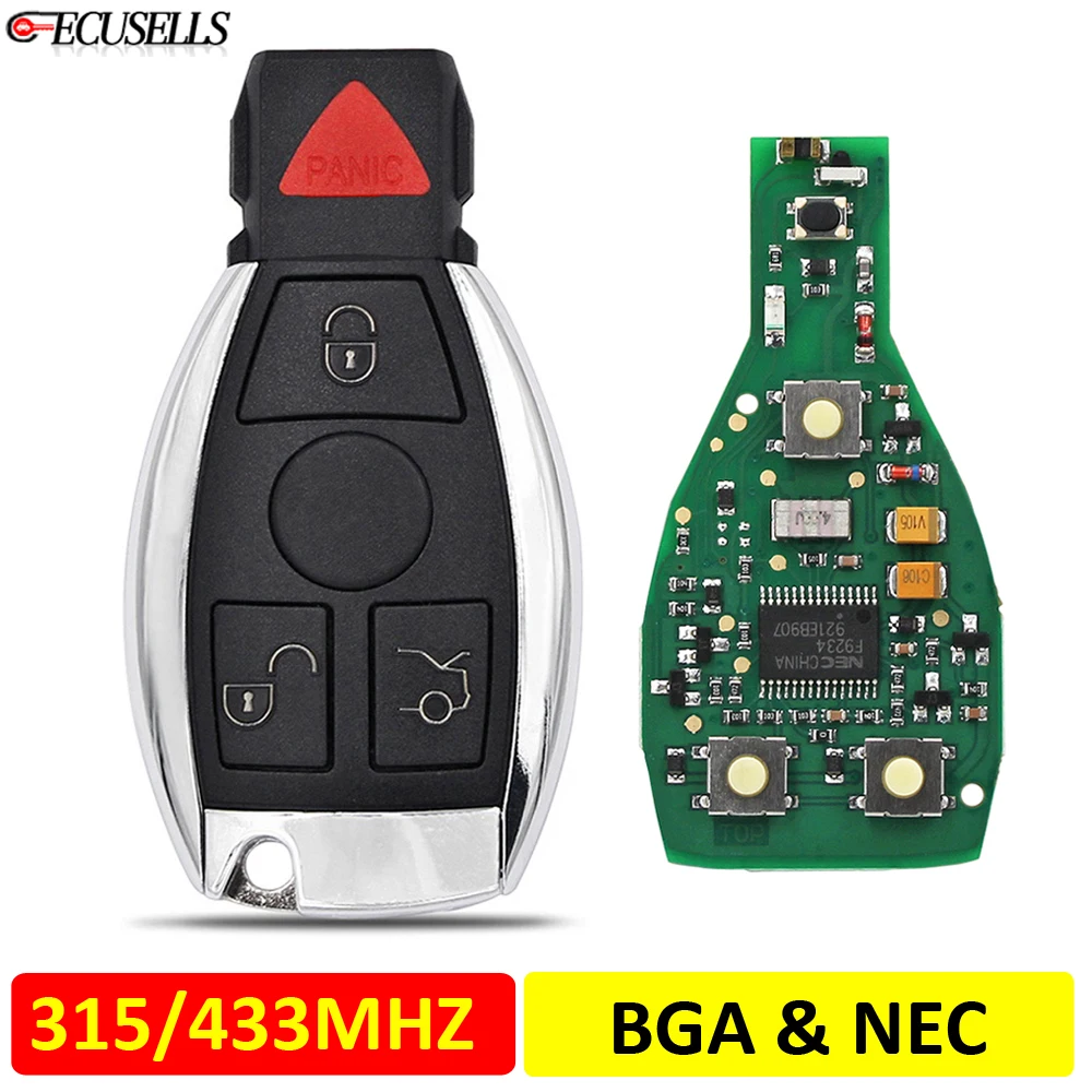 Ecusells BGA Style 4 Buttons Remote Smart Car Key 315Mhz / 433MHz  A B C S E G M R Class Support NEC BGA Fob