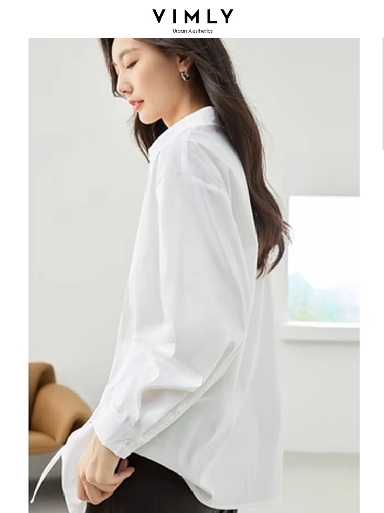 Vimly Cotton White Shirt Women\'s Long Sleeve Top 2024 Spring Fall Solid Casual Loose Lapel Shirts & Blouses Female Clothes M3208