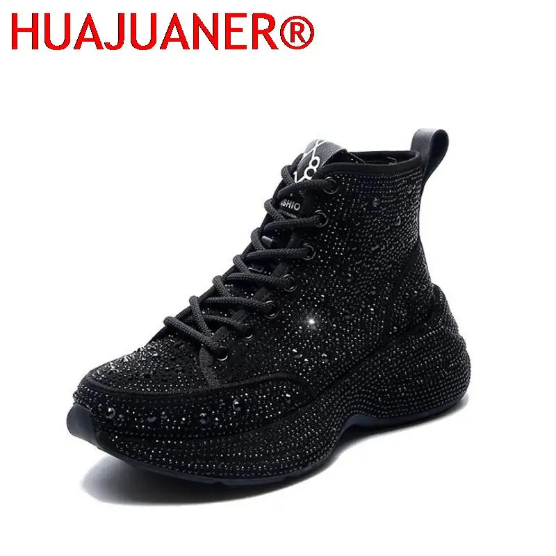 2023 Shiny Rhinestones Thick Sole Autumn Winter Short Ankle Women Boots Women\'s Shoes for Woman Booties Boots for Women