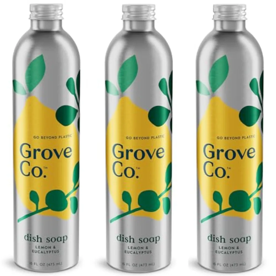 

Grove Co. Ultimate Dish Soap Refills 3x16 Fl Oz Removes 48-hr Stuck-on Food and Grease, Plastic Free Cleaning Products, 100% Na
