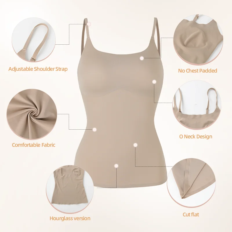 Women\'s Compression Push Up Belly Slimming Camis Shapewear Tummy Control Tank Tops Seamless O Neck Adjustable Straps Body Shaper
