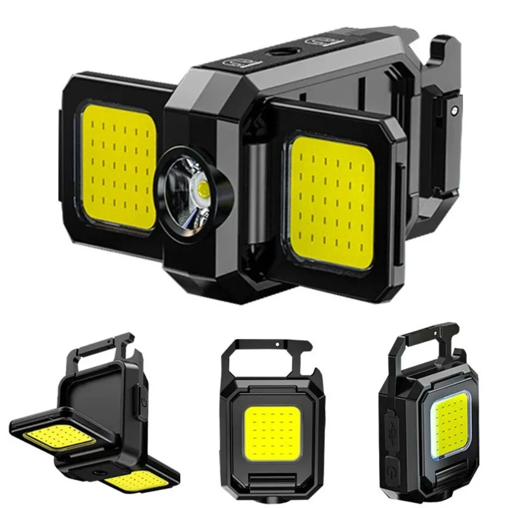 

High Lumens Mini Keychain Light Rechargeable Multi-mode Lighting Flashlight 90° Foldable Super Bright COB Work Light Outdoor