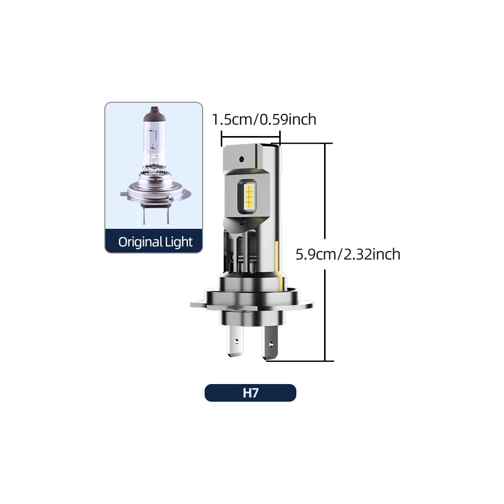 2 Buah Lampu Depan Mobil LED Ukuran 1:1 LED H7 Plug And Play Bohlam Lampu Depan Mobil 60W 60000LM 6500K untuk Lampu Mobil