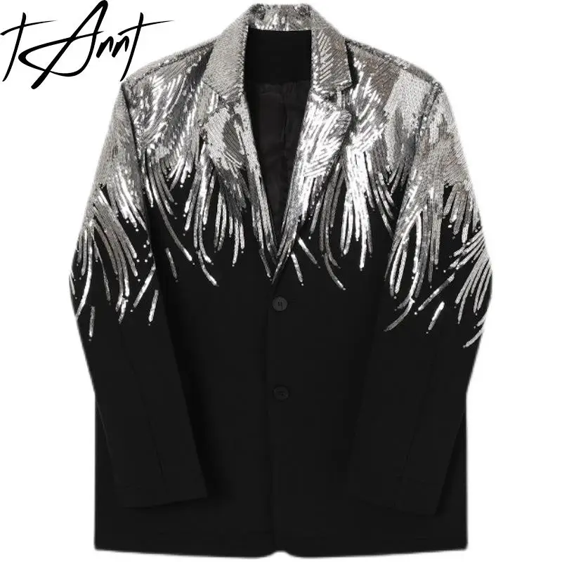 Tannt Women Blazer Sequins Patchwork Vintage Women Blazers And Jackets Fashion Black White Oversize Winter Jacket 2023 New