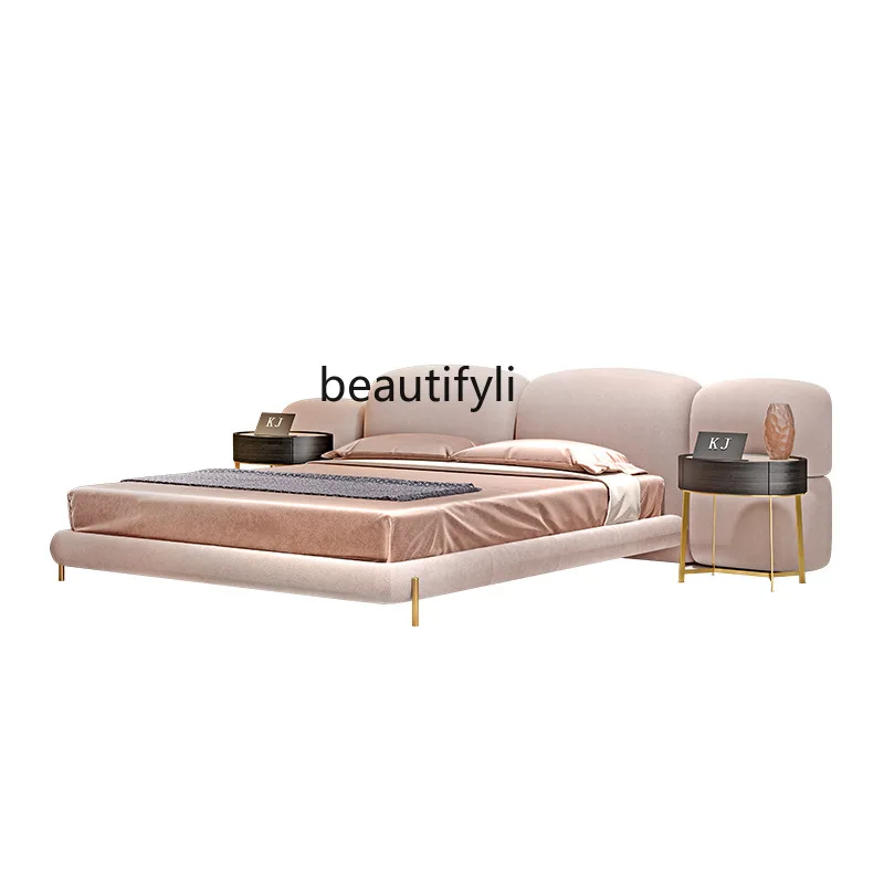 

Italian light luxury leather bed villa bed master bedroom high-end atmospheric design fabric bed