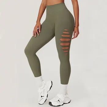 Pantaloni da yoga attillati senza cuciture scavati Leggings da yoga a vita alta da donna Collant da allenamento per palestra push up Pantaloni sportivi da fitness da corsa