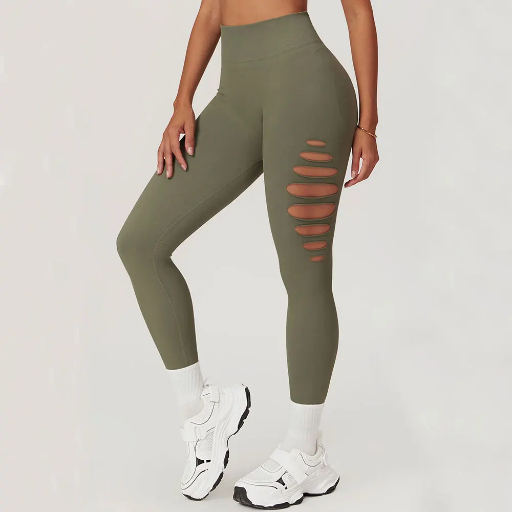 Wydrążone bezszwowe obcisłe spodnie do jogi Legginsy do jogi z wysoką talią Kobiety Push Up Gym Workout Tights Running Fitness Spodnie sportowe