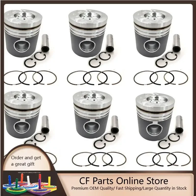 New 6 Sets STD Piston Kit With Ring 65.02501-0172 Fit For Doosan D1146 Engine 111MM