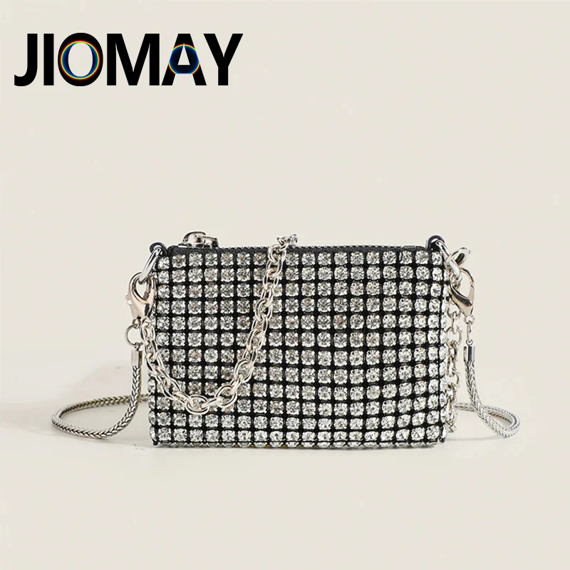 JIOMAY Small Designer Handbags for Women 2024 Rhinestones Purses for Lipstick Coin Card Party Chain Mini Evening Shoulder Bags