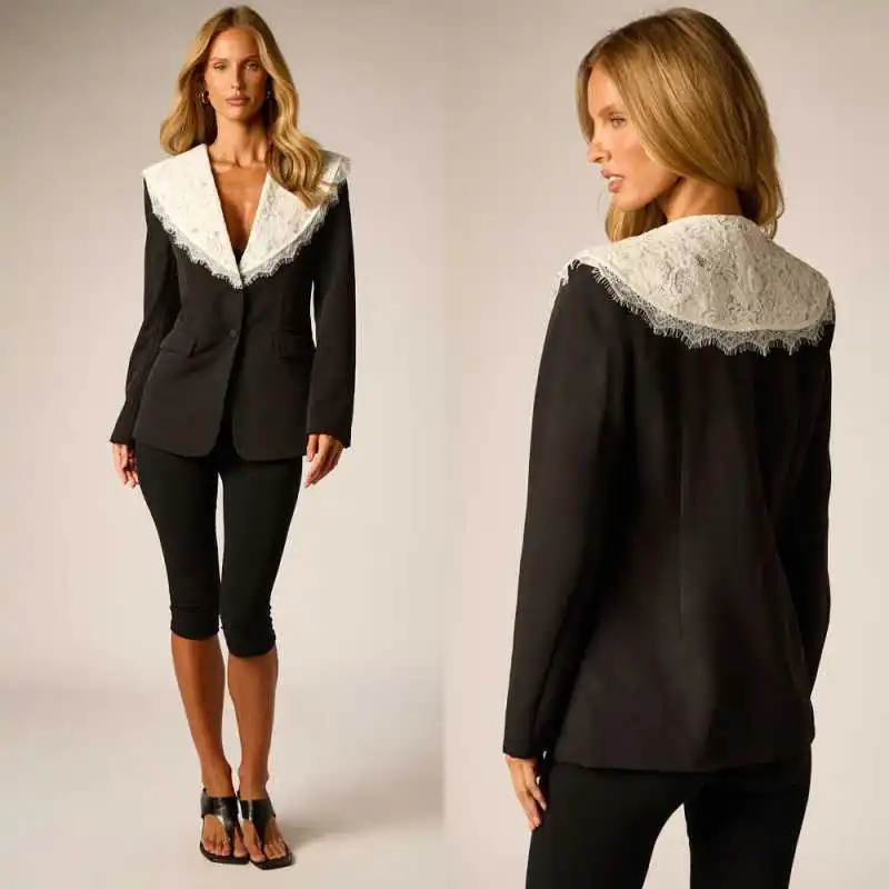 Elegant Women Suits 1 Pieces Jacket Shawl Collar Single Breasted Lace Applique Jacket Banquet Business Office Customized