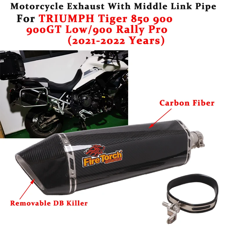 Motorcycle Exhaust Escape Modified Carbon Fiber Muffler With Middle Pipe For Triumph Tiger 850 900 GT Low Rally Pro 2020 2021