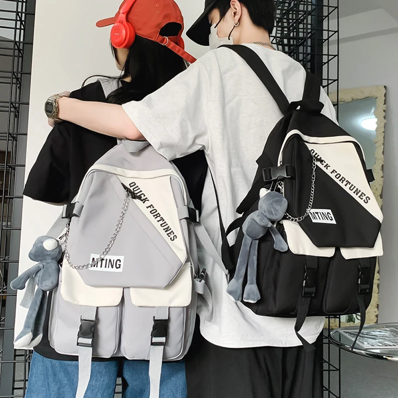 Schoolbag male college students ins cool fashion large capacity design sense high school lightweight backpack backpack female