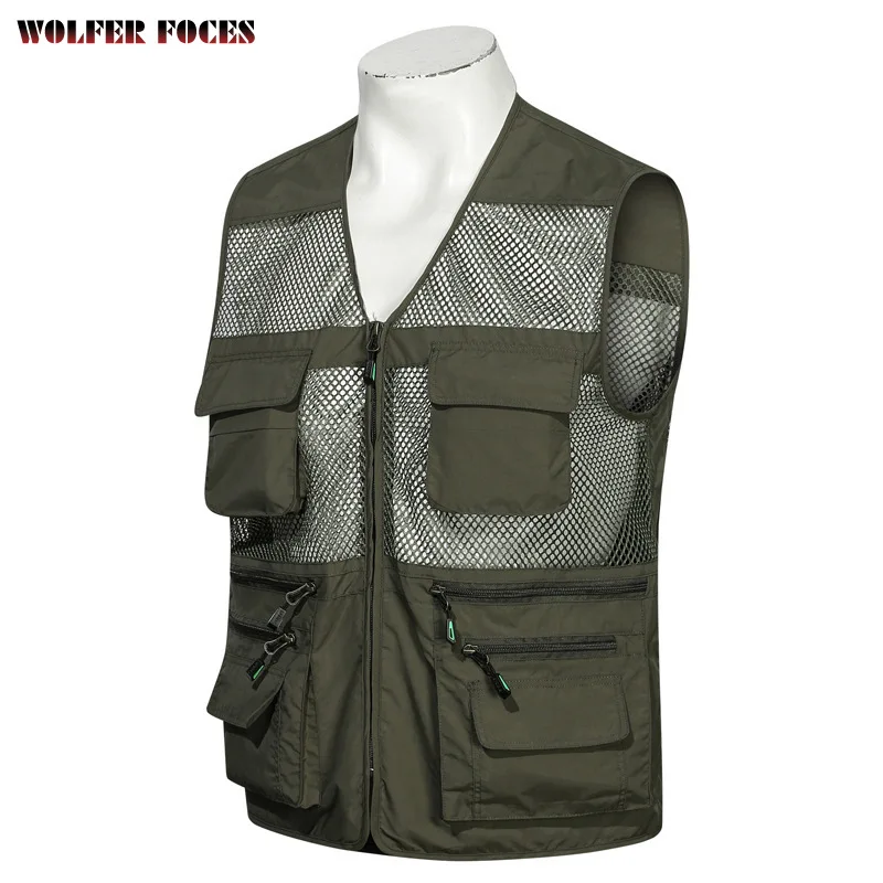 Spring And Summer New Bigsize Waistcoat Men's Mesh Multi Pocket Jackets Outdoor Camping Fishing Photography Sleeveless Waistcoat