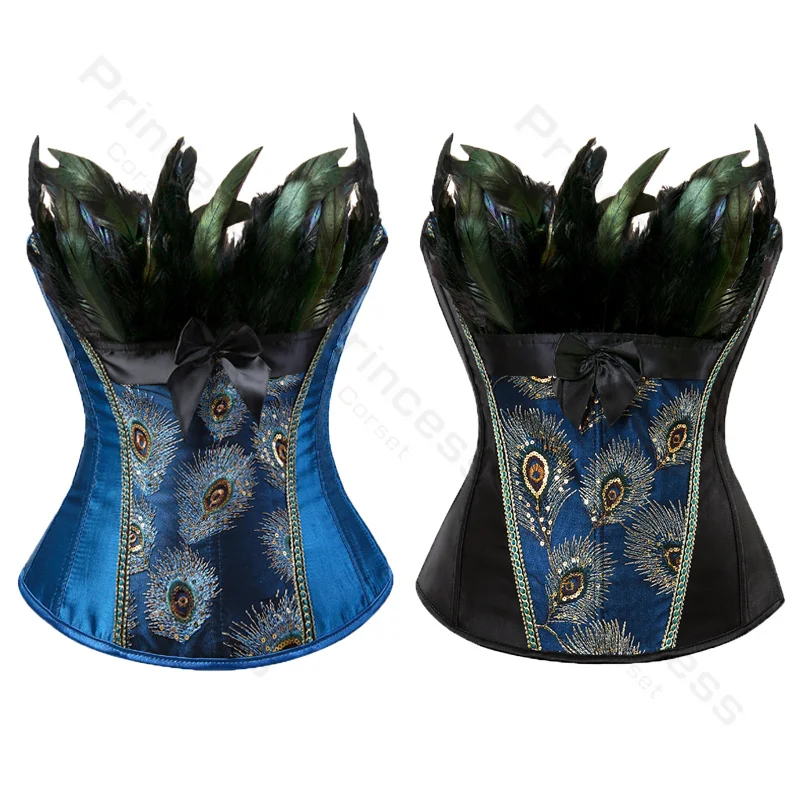 

Women Overbust Corset Top Vintage Peacock Feather Burlesque Costumes Corset Bustier Plus Size