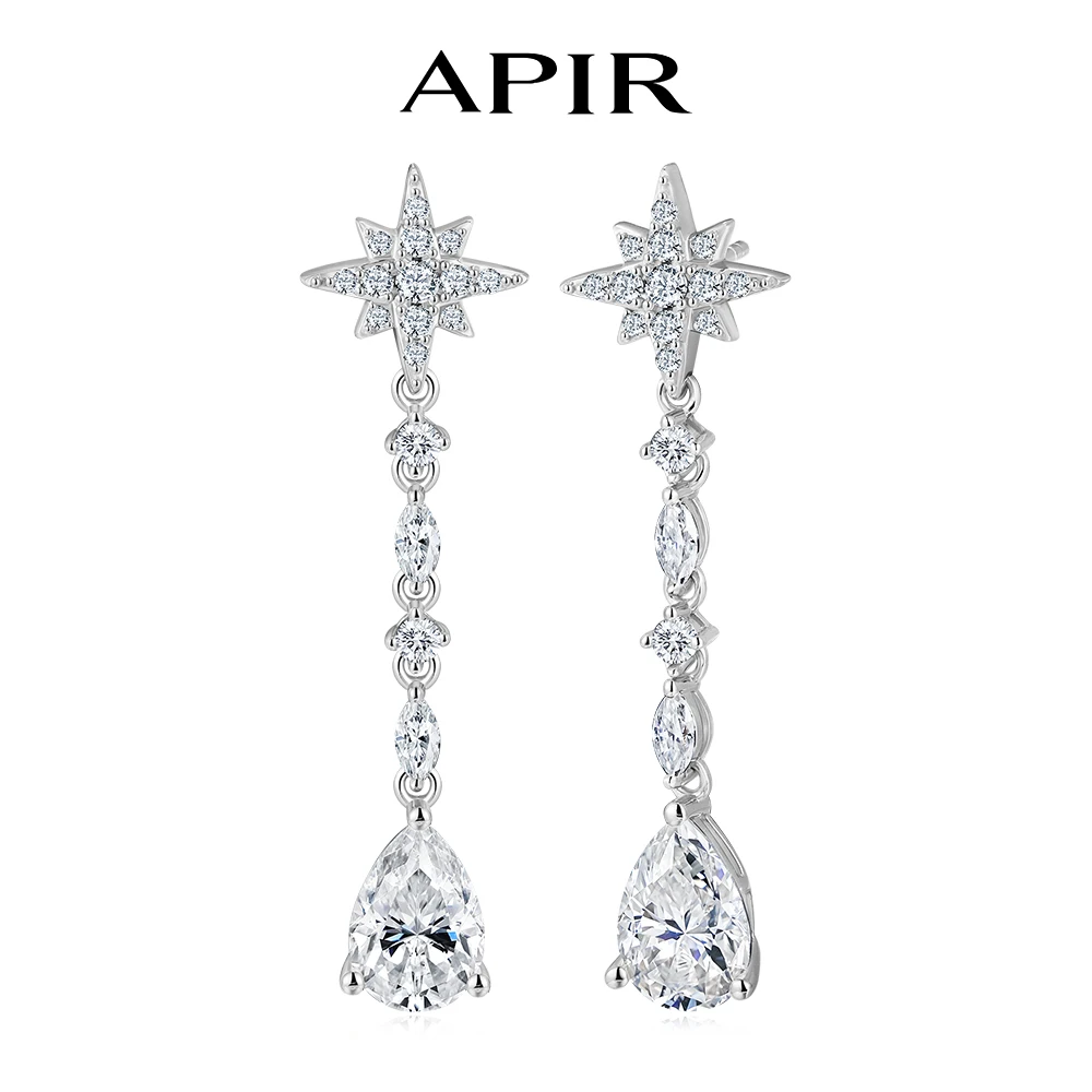 

APIR Moissanite Star Drop Earrings for Women 925 Silver Hypoallergenic Sparkling Dangling Earrings Party Wedding Fine Jewelry