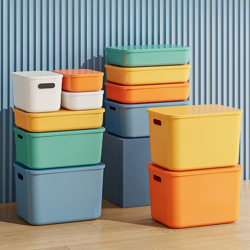 1Pcs Plastic Storage Bins, Stackable Baskets with Lid and Handle,Colorful Desktop Box Cubby Containers