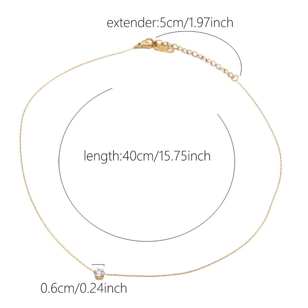 قلادة سلسلة مطلية بالذهب من الفولاذ المقاوم للصدأ للنساء ، بسيطة للغاية ، سحر الزركون ، مضاد للتشويه ، حجر زركونيا دائري شفاف ، مجوهرات