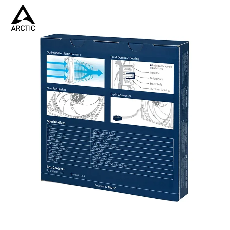 ARCTIC P14 F14เงียบ PWM PST CO PC Case Cooling พัดลม,ความดัน-Optimised Extra พัดลมขนาด140มม.950RPM,CPU Cooler