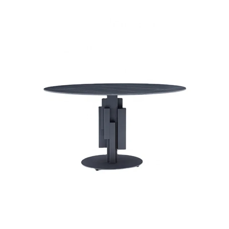 Round Italian Metal Base Marble Dining Table