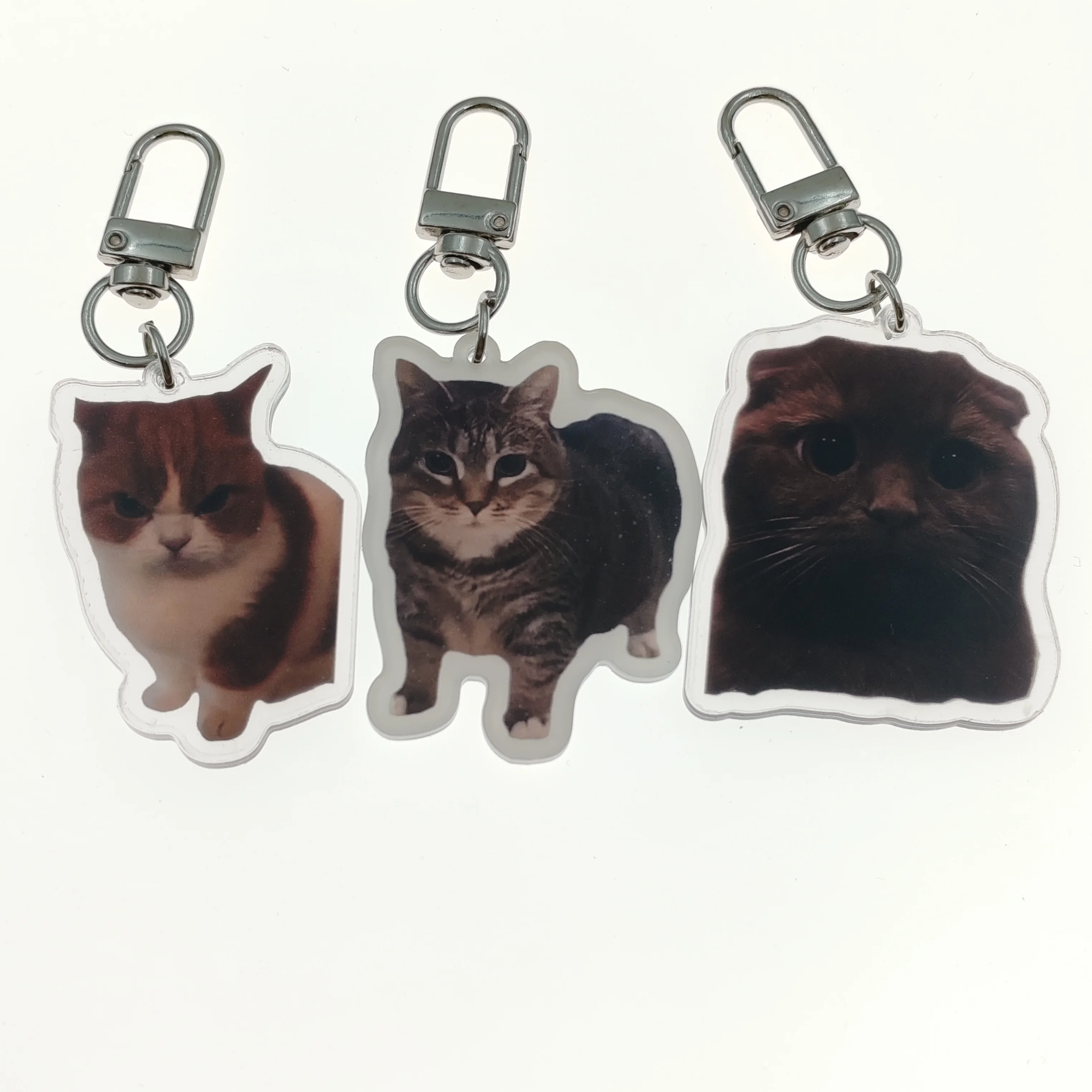 Whimsy Cat Acrylic Cat Keychain Charms - Assorted Angry Cat Designs, Durable Plastic Keyring Pendant for Backpacks, Cute Gift