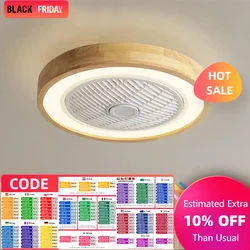 Ventiladores de techo de madera + Control por aplicación remota, ventilador Led cuadrilátero redondo de 110V y 220V para sala de estar y dormitorio, iluminación moderna y sencilla de 20 pulgadas