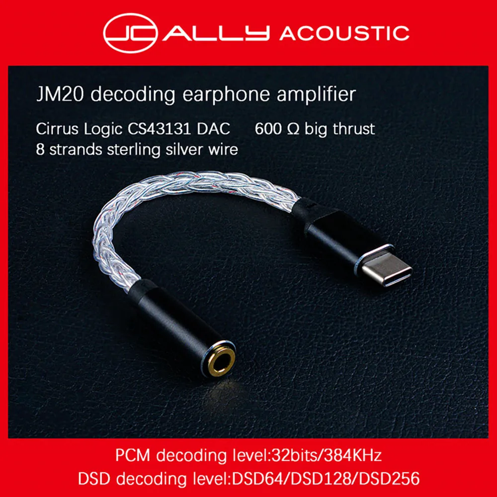 JCALLY JM20 Wysokowydajny dekoder DAC CS43131 Adapter wzmacniacza słuchawkowego typu C do słuchawek 3,5 mm dla systemu Android Windows MacOS