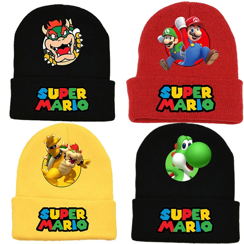 Gorro de Super Mario Bros para niños, gorros tejidos de Anime, gorro de bebé a la moda, gorros de invierno de dibujos animados, gorro con patrón delicado, regalos de navidad