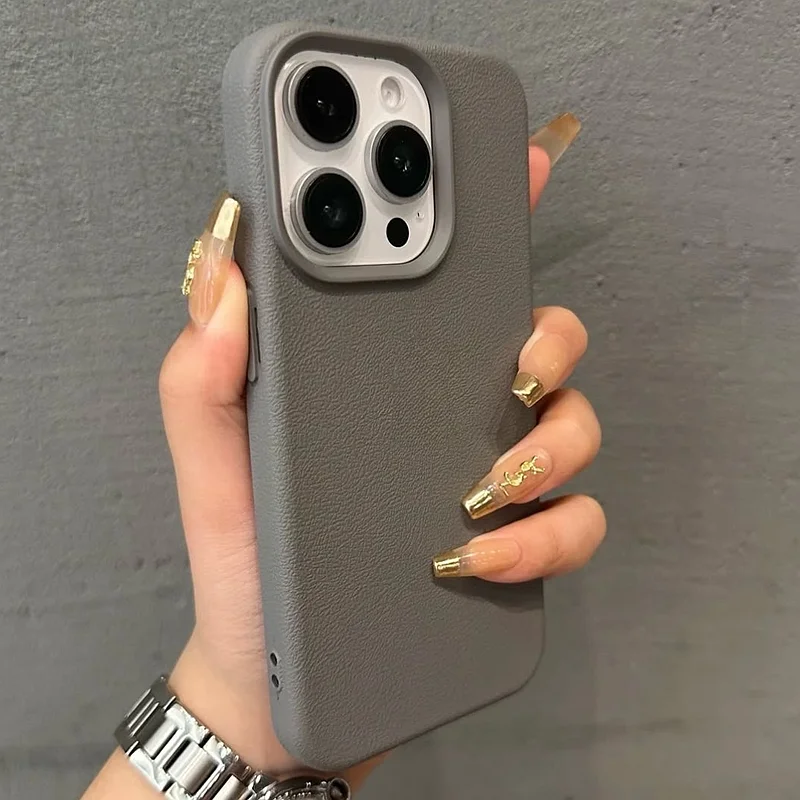 Luxury Soft Matte Silicone Litchi Grain Phone Case For iPhone 11 12 13 14 15 Pro 16 Max Plus Shockproof Bumper Back Cases Cover