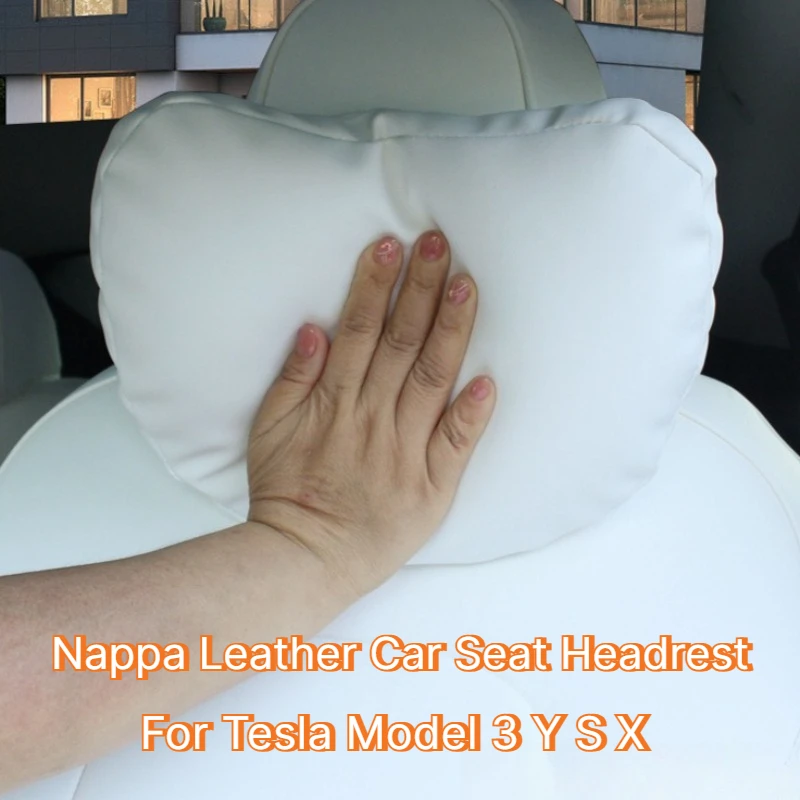 Für Tesla Model 3 Y X S Autositz-Kopfstütze Weiches Nappa-Leder Nackenkissen Memory-Nackenkissen Komfortables Kissen Auto-Innenausstattung Zubehör