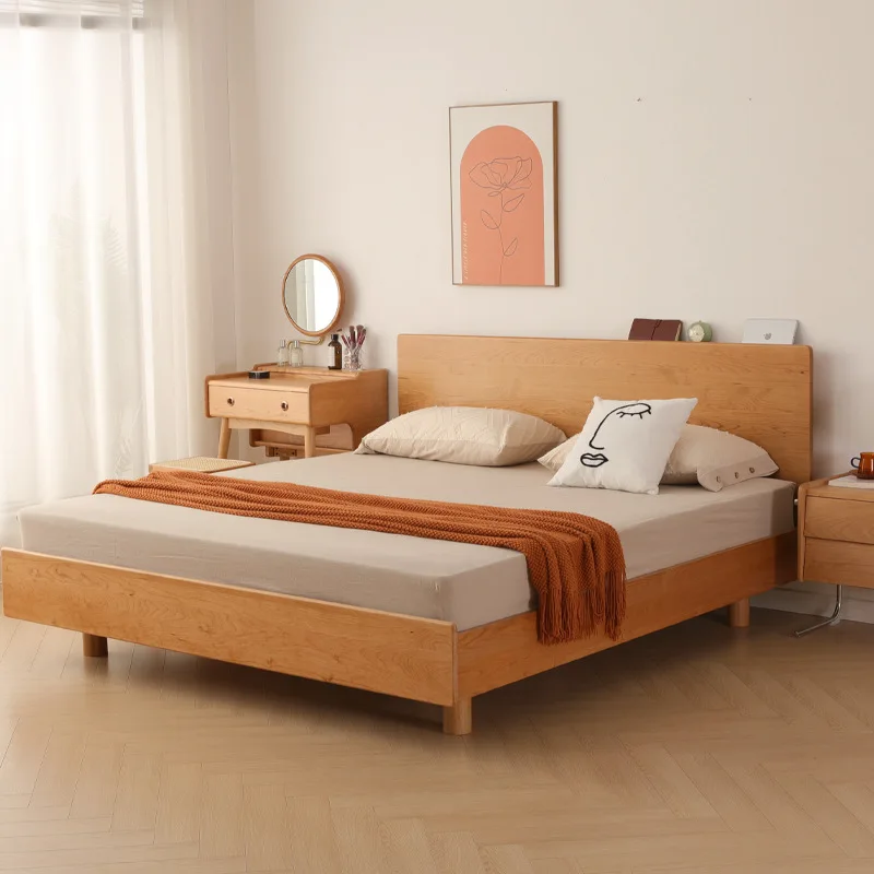 سرير معلق من الكرز الشمالي، سرير مفرد مزدوج من الخشب الصلب بالكامل، حديث وبسيط